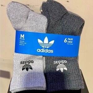 ADIDAS MENS 6 PK CREW SOCKS ASSORTED GREY SIZE MEDIUM NEW IN ORIGINAL PACKAGING